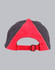 A tri-colour cap featuring red and navy panels, with an adjustable strap at the back and a logo.