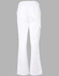 White ladies' chef pants with a flared bottom, featuring a back view and pockets. Includes a logo.