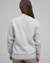 A grey crew fleece jumper featuring a simple design, with a plain back and ribbed cuffs. It has a logo.