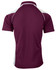 A maroon polo shirt with white accents on the shoulders and a collar, featuring a logo.