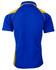 A blue and yellow polo shirt featuring a plain back design and contrasting side details.