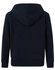 A navy full-zip fleecy hoodie with a hood, featuring long sleeves and a solid design.