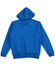A blue full-zip fleecy hoodie with a hood and ribbed cuffs. Features a plain design with a logo on the front.