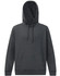 A grey adult's close front contrast fleece hoodie with a hood and a front pocket, featuring a logo.