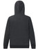 A dark grey adult hoodie with a close front design and a hood. It features ribbed cuffs and a branding logo.