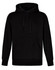 A black adult's close front contrast fleecy hoodie with a front pocket and a hood, featuring a logo.