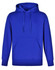 A blue adult's close front contrast fleecy hoodie with a front pocket and a hood. It features a logo.
