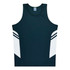A black and white singlet featuring contrast stripes and a branded label. Suitable for kids.