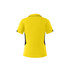 A yellow polo shirt with black side panels, featuring a collar and short sleeves. It has a logo on it.