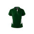 A green polo shirt with white accents and a logo, featuring a classic collar and short sleeves.