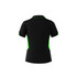 A black polo shirt with green accents and a logo, featuring a classic collar and short sleeves.