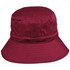 A maroon bucket hat with a wide brim and a toggle fastening, featuring a logo on the side.