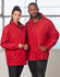 A red sport/racing jacket featuring a zip front and reflective piping, displayed on a male and female model.