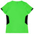 A short-sleeved t-shirt in vibrant green with black side panels and a logo.