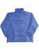 A blue outdoor activity spray jacket with a full zip and elasticated cuffs, featuring a logo.