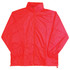 A red kids' outdoor activity spray jacket with a zip front and adjustable hem. Includes a logo on the front.