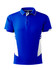 A vibrant blue polo shirt with white detailing and a logo on the collar.