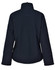 A softshell women's jacket in dark navy, featuring a high collar and long sleeves, with a logo on the back.