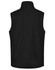 A black men's softshell hi-tech vest with a high collar and a smooth, sleek design.