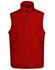 A red men's softshell hi-tech vest featuring a high collar and zippered front, with side pockets and a logo.