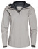 A ladies' waterproof performance jacket in light grey, featuring a hood and zip closure, with a logo on the sleeve.