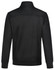 A black men's jacquard fleece jacket with a high collar and a smooth finish, featuring a logo on the back.