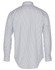 A back view of a men's long sleeve button-up shirt featuring sateen stripes in white and navy. The shirt has a collar and cuffs.