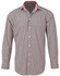 Men's long-sleeve button-up shirt in a black and white gingham check pattern with red detailing on the collar.