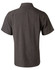 A men's short sleeve shirt in a charcoal grey colour, featuring a collar and a logo on the back.