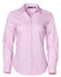 A pink long-sleeve button-up shirt with a dobby striped pattern and a branding label at the collar.