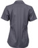 A short-sleeved button-up shirt in dark grey with a fitted silhouette and a subtle striped pattern.