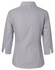 A grey women's button-up shirt featuring fine stripes and 3/4 sleeves, with a logo on the back.