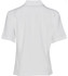 A white short sleeve overblouse with a collar, featuring a logo and a neat back design.