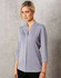 A light grey mid-sleeve knit top featuring a stylish V-neck design and a fitted silhouette. It has a logo on it.