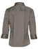 A women's 3/4 sleeve military shirt in olive green, featuring a collared neck and a back yoke. It has a logo.