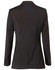 A women's mid-length jacket in black, featuring a tailored fit and a back vent. Includes button details on the sleeves.