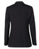 A black women's mid-length jacket with a fitted back and long sleeves, featuring a single vent and buttoned cuffs.