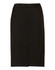 A women's mid-length lined pencil skirt in black wool stretch, featuring a back zipper and a simple design.