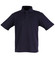 A navy blue children's polo shirt with a collar and short sleeves, featuring three buttons and a logo.