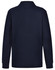 A navy long-sleeved polo shirt made from 240gsm poly/cotton blend, featuring a collar and a logo on the back.