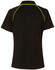 A black ladies cooldry raglan short sleeve polo featuring contrasting green piping and a logo.
