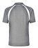 A grey men's tri sport polo shirt with white accents and a logo on the back.