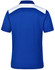 A blue polo shirt with white detailing on the shoulders and a logo on the back.