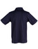 A navy blue men's cotton polo shirt with a short-sleeve design and a collar, featuring a logo on the back.