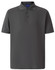 A grey men's polo shirt with short sleeves, featuring a three-button placket and a subtle logo.