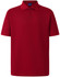 A red men's polo shirt with a collar and three-button placket. It features short sleeves and has a logo.