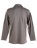 A grey long sleeve polo shirt with a collar, featuring a logo on the back.