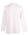 A men's long sleeve polo shirt in white, featuring a collar and a logo on the back.