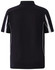 A navy polo shirt featuring a collar and white side accents. Includes a branding logo on the back.