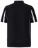 A black polo shirt with white detailing and a logo on the collar. The shirt features a short sleeve design.
